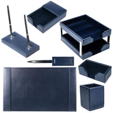 Navy Blue Bonded Leather Desk Set, 9pc